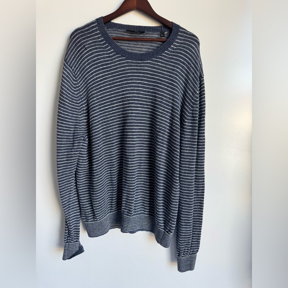 Vince striped crewneck sweater XXL 100% linen navy blueand white stripe coastal